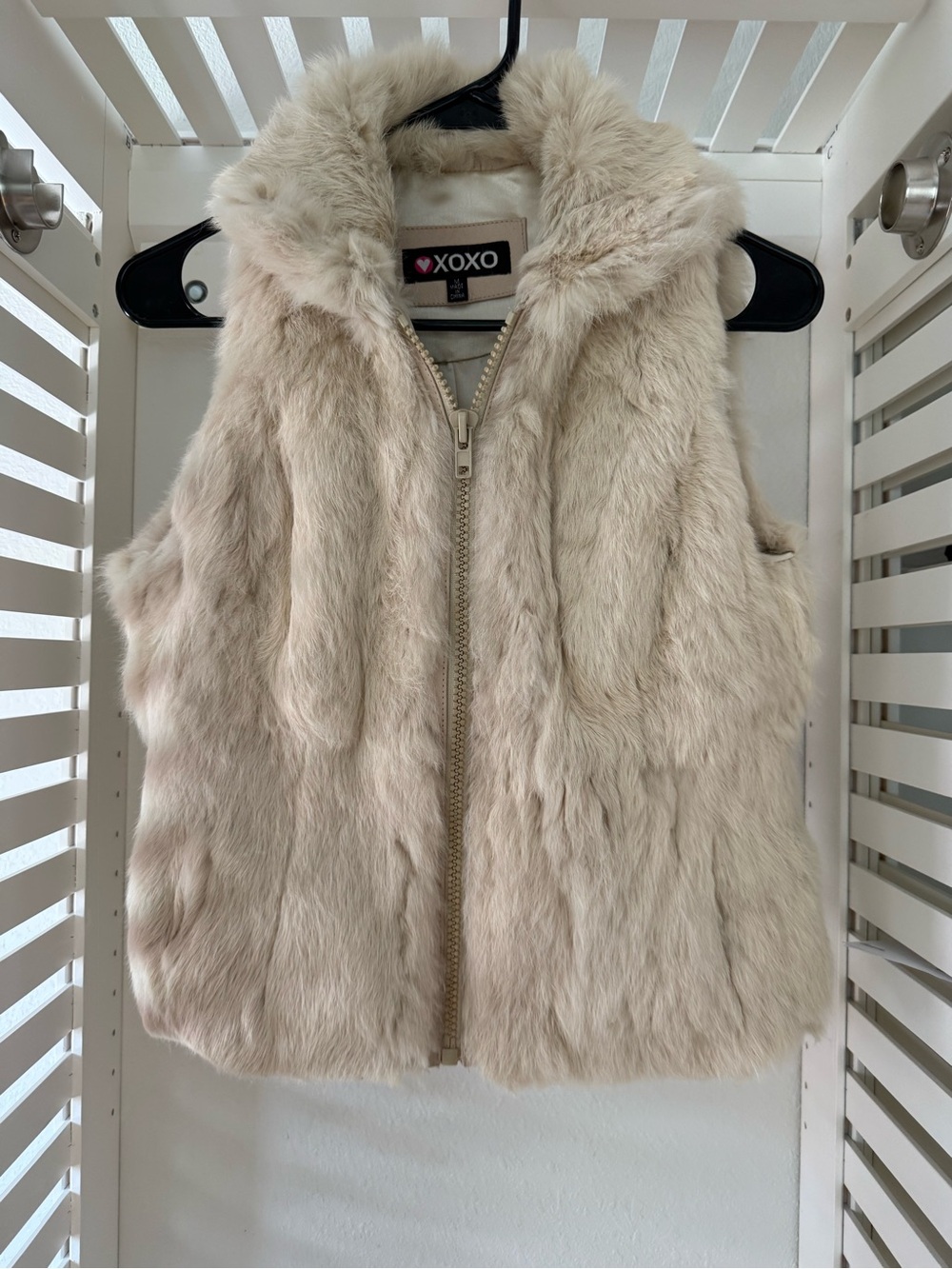 XOXO Light Cream Faux Fur Zip-Up Vest